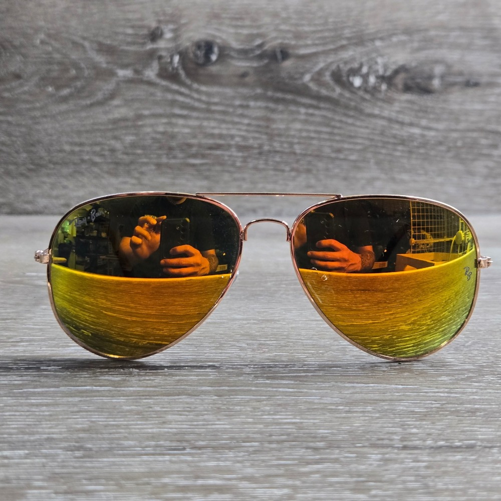 Ray-Ban Aviator Sunglasses Gold Frame Yellow Mirror Flash Lens RB3025 Italy